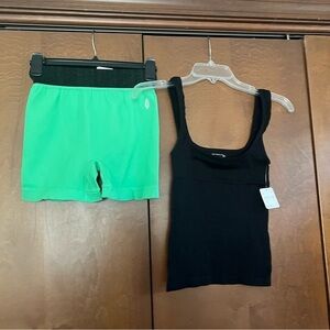 Free People Lime and Black Shorts and Black Tank NWT Sz M/L (Both Pieces)